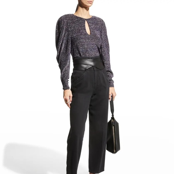 Ramy Brook Charlize Keyhole-Front Metallic Top Size L in Purple Multi - Picture 2 of 16